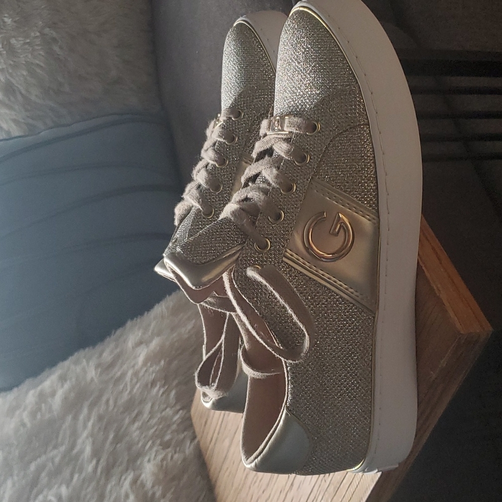 GUESS brand gold sparkle sneakers